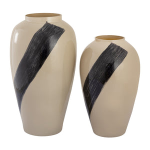 Atlas Brushstroke Vase - Art Glass Decorative Accent with Black Brushstroke for Stylish Home Interiors Small Cream AC11141-01