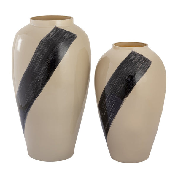 Atlas Brushstroke Vase - Art Glass Decorative Accent with Black Brushstroke for Stylish Home Interiors Small Cream AC11141-01