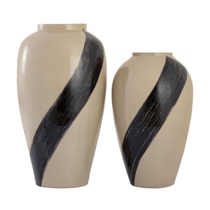Atlas Brushstroke Vase - Art Glass Decorative Accent with Black Brushstroke for Stylish Home Interiors Small Cream AC11141-01