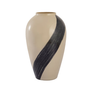 Atlas Brushstroke Vase - Art Glass Decorative Accent with Black Brushstroke for Stylish Home Interiors Large Cream AC11141-02