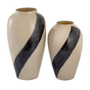 Atlas Brushstroke Vase - Art Glass Decorative Accent with Black Brushstroke for Stylish Home Interiors Large Cream AC11141-02