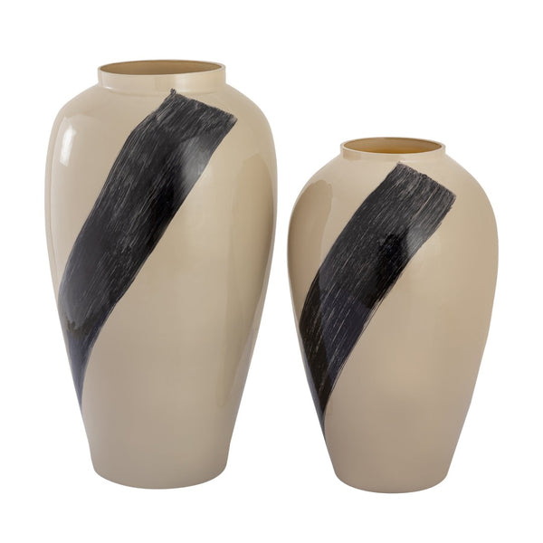 Atlas Brushstroke Vase - Art Glass Decorative Accent with Black Brushstroke for Stylish Home Interiors Large Cream AC11141-02