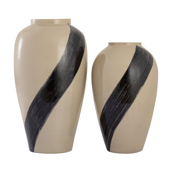 Atlas Brushstroke Vase - Art Glass Decorative Accent with Black Brushstroke for Stylish Home Interiors Large Cream AC11141-02