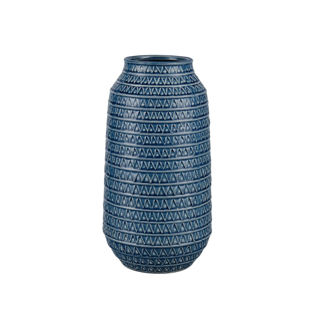 Atlas Camden Large Decorative Earthenware Vase - Elegant Deep Blue Glaze with Unique Textured Design AC11153-02