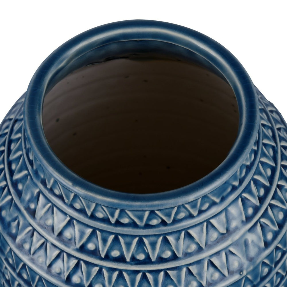 Atlas Camden Large Decorative Earthenware Vase - Elegant Deep Blue Glaze with Unique Textured Design AC11153-02