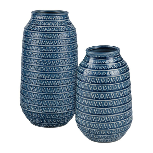 Atlas Camden Large Decorative Earthenware Vase - Elegant Deep Blue Glaze with Unique Textured Design AC11153-02