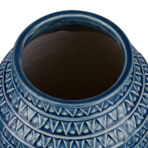 Atlas Camden Large Decorative Earthenware Vase - Elegant Deep Blue Glaze with Unique Textured Design AC11153-02
