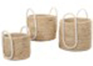 Atlas Candice Basket Set of 3 - Handcrafted Natural Rope Storage Baskets with Cotton Handles for Home Decor AC11155-01S