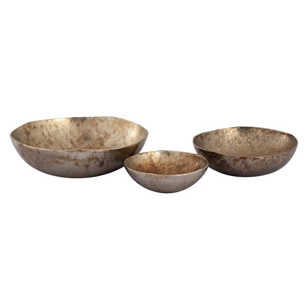 Atlas Carling Bowls Set of 3 - Artisanal Cast Aluminum with Oxidized Nickel Finish for Unique Home Decor AC11156-01S