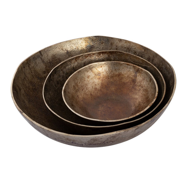 Atlas Carling Bowls Set of 3 - Artisanal Cast Aluminum with Oxidized Nickel Finish for Unique Home Decor AC11156-01S