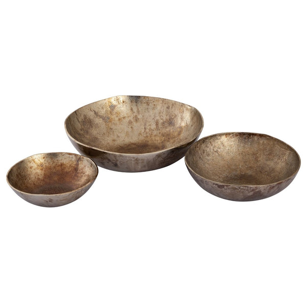 Atlas Carling Bowls Set of 3 - Artisanal Cast Aluminum with Oxidized Nickel Finish for Unique Home Decor AC11156-01S