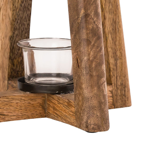 Atlas Carmel Lantern Set of 2 - Rustic Wooden Lanterns with Glass Hurricanes for Cozy Ambiance & Decor AC11157-01S