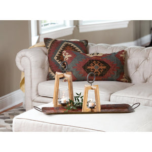Atlas Carmel Lantern Set of 2 - Rustic Wooden Lanterns with Glass Hurricanes for Cozy Ambiance & Decor AC11157-01S