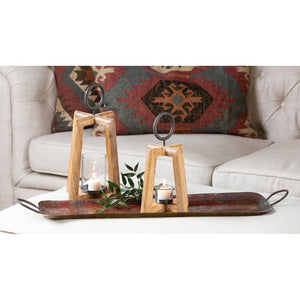 Atlas Carmel Lantern Set of 2 - Rustic Wooden Lanterns with Glass Hurricanes for Cozy Ambiance & Decor AC11157-01S