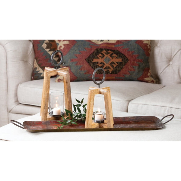 Atlas Carmel Lantern Set of 2 - Rustic Wooden Lanterns with Glass Hurricanes for Cozy Ambiance & Decor AC11157-01S