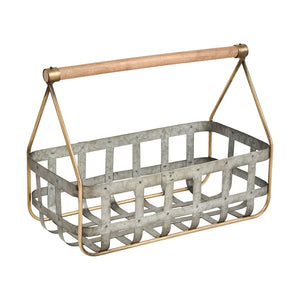 Atlas Catcliffe Rustic Baskets Set of 2 - Galvanized Metal with Wood Handles for Stylish Storage Solutions AC11164-01S