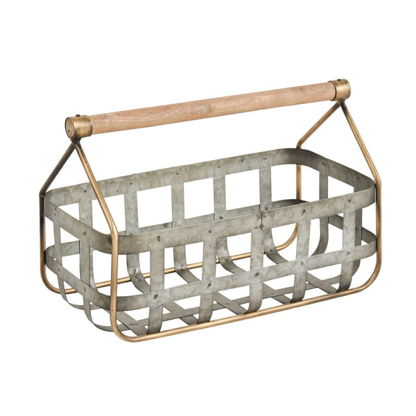 Atlas Catcliffe Rustic Baskets Set of 2 - Galvanized Metal with Wood Handles for Stylish Storage Solutions AC11164-01S