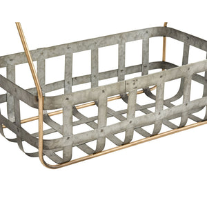 Atlas Catcliffe Rustic Baskets Set of 2 - Galvanized Metal with Wood Handles for Stylish Storage Solutions AC11164-01S