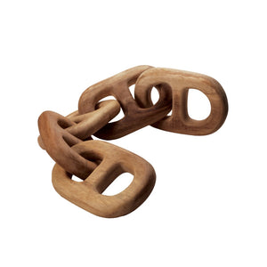 Atlas Chain Loop Sculpture - Hand-Carved Natural Wood Decorative Object for Modern & Rustic Interiors AC11169-01