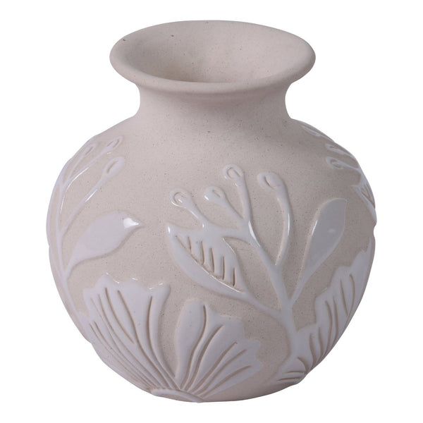 Atlas Charlotte Vase - Elegant Earthenware with Floral Relief for Timeless Home Decor Accents Round AC11172-01