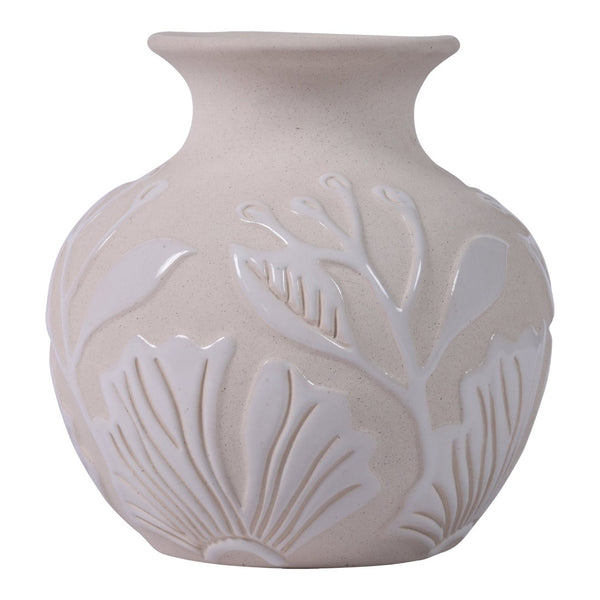 Atlas Charlotte Vase - Elegant Earthenware with Floral Relief for Timeless Home Decor Accents Round AC11172-01