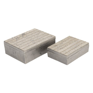 Atlas Chloe Decorative Storage Boxes Set of 2 - Luxe Metal & Hair-On-Hide for Stylish Home Organization AC11177-01S