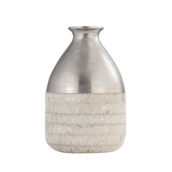 Atlas Chloe Vase - Sculptural Silver Accent with Textured Hair-on-Hide Base for Stunning Decor Display Small Silver AC11178-01