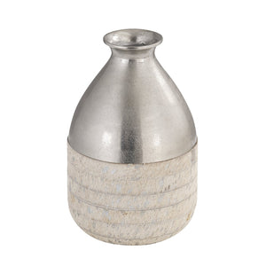 Atlas Chloe Vase - Sculptural Silver Accent with Textured Hair-on-Hide Base for Stunning Decor Display Small Silver AC11178-01
