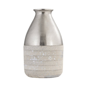 Atlas Chloe Vase - Sculptural Silver Accent with Textured Hair-on-Hide Base for Stunning Decor Display Large Silver AC11178-02