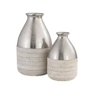 Atlas Chloe Vase - Sculptural Silver Accent with Textured Hair-on-Hide Base for Stunning Decor Display Large Silver AC11178-02