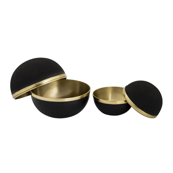 Atlas Clemmons Orb Box Set of 2 - Modern Matte Black Storage with Brass Accents for Stylish Organization AC11183-01S