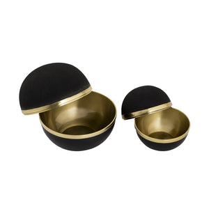 Atlas Clemmons Orb Box Set of 2 - Modern Matte Black Storage with Brass Accents for Stylish Organization AC11183-01S