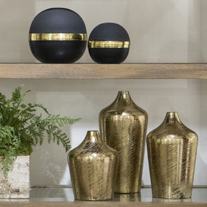 Atlas Clemmons Orb Box Set of 2 - Modern Matte Black Storage with Brass Accents for Stylish Organization AC11183-01S