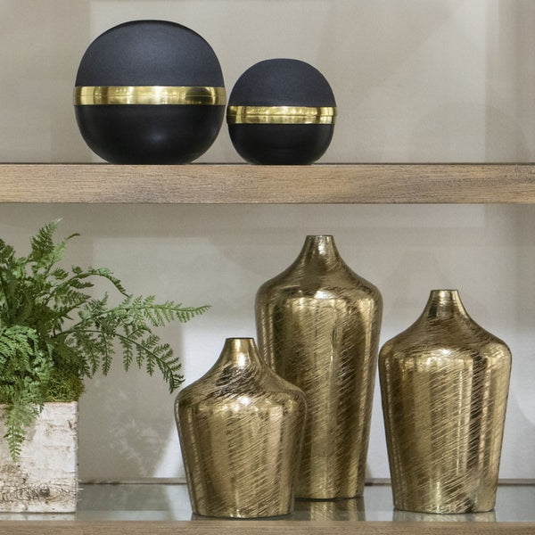 Atlas Clemmons Orb Box Set of 2 - Modern Matte Black Storage with Brass Accents for Stylish Organization AC11183-01S