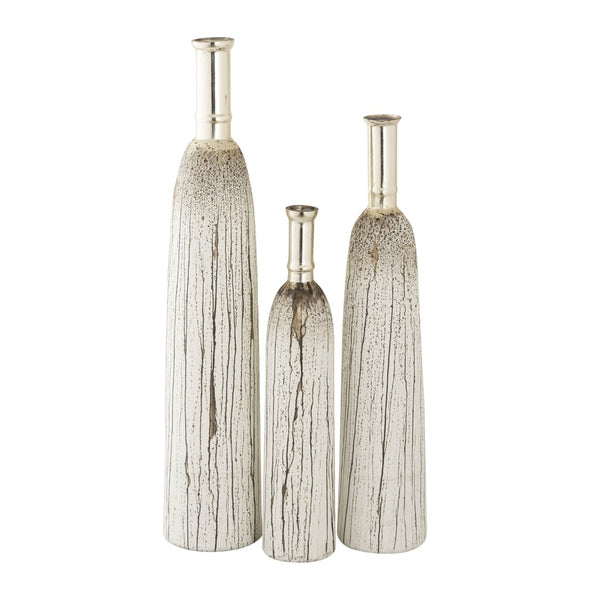 Atlas Coco Vases Set of 3 - Tall Glass Decor with Etched Lines & Rustic Brushstroke for Elegant Styling AC11187-01S
