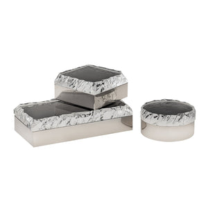 Atlas Cogar Decorative Storage Box - Elegant Polished Metal with Acrylic Lid for Jewelry and Keepsakes Rectangular Polished Nickel AC11188-01