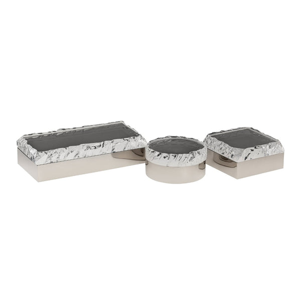 Atlas Cogar Decorative Storage Box - Elegant Polished Metal with Acrylic Lid for Jewelry and Keepsakes Rectangular Polished Nickel AC11188-01