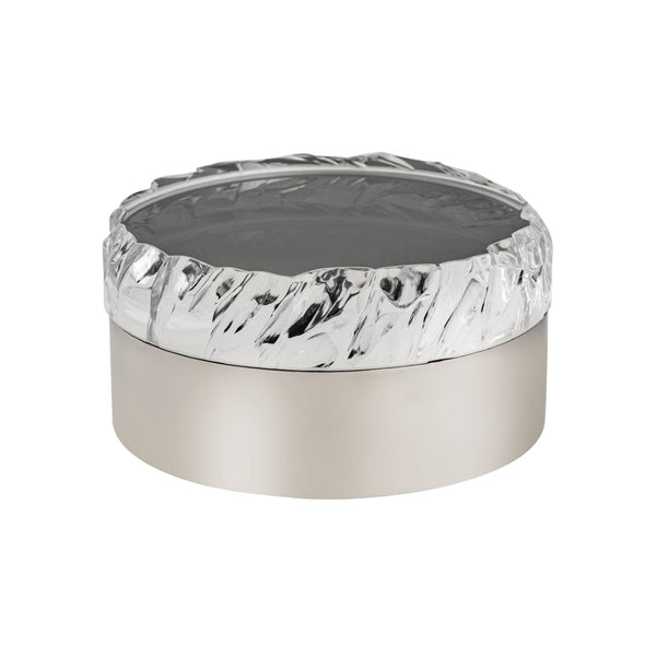 Atlas Cogar Decorative Storage Box - Elegant Polished Metal with Acrylic Lid for Jewelry and Keepsakes Round Polished Nickel AC11189-01