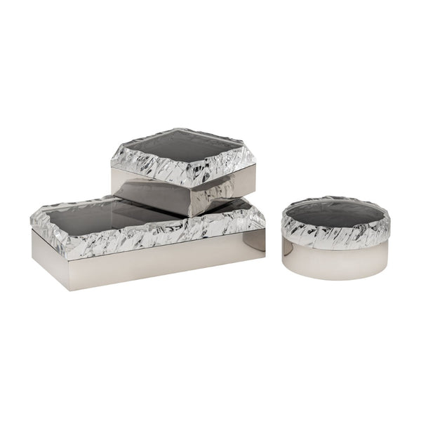Atlas Cogar Decorative Storage Box - Elegant Polished Metal with Acrylic Lid for Jewelry and Keepsakes Round Polished Nickel AC11189-01