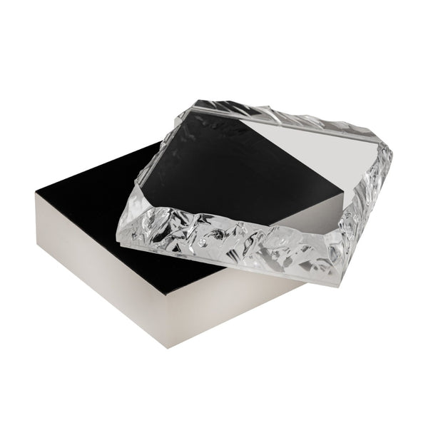 Atlas Cogar Decorative Storage Box - Elegant Polished Metal with Acrylic Lid for Jewelry and Keepsakes Square Polished Nickel AC11190-01