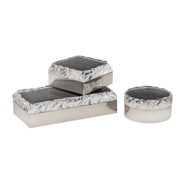 Atlas Cogar Decorative Storage Box - Elegant Polished Metal with Acrylic Lid for Jewelry and Keepsakes Square Polished Nickel AC11190-01