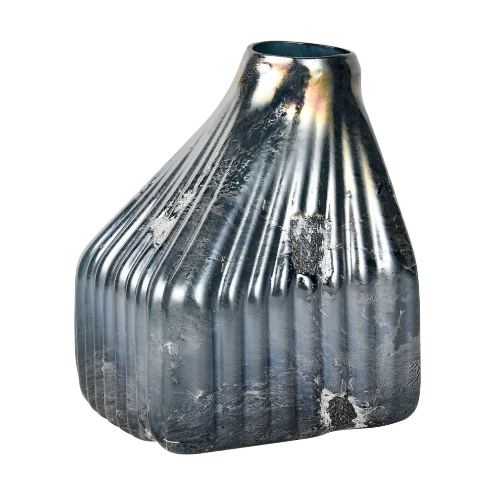 Atlas Cognate Small Vase - Sculptural Aged Blue Glass with Metallic Mercury Finish for Modern Decor AC11191-01