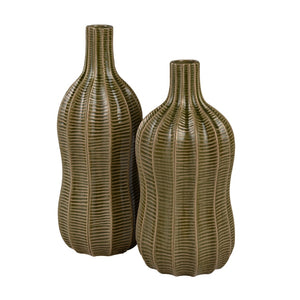 Atlas Collier Vase - Sculptural Earthenware with Olive Green & Copper Glaze for Modern Home Décor Large AC11193-02