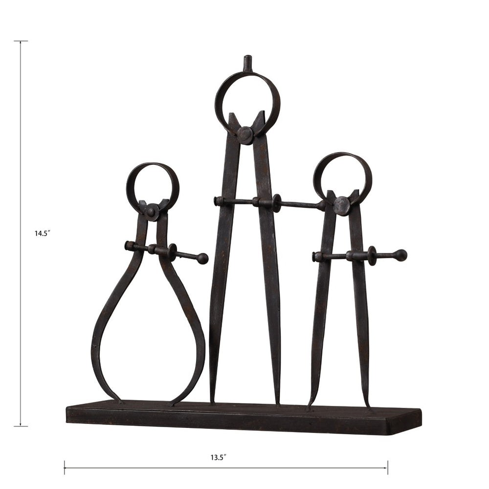Atlas Compass and Caliper Set - Antique Black Metal Charm for Vintage Decor & Timeless Display Elegance AC11195-01