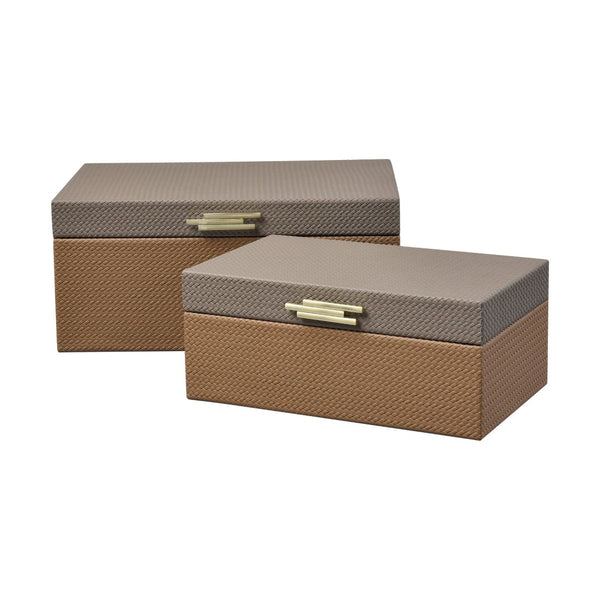 Atlas Connor Box - Stylish Set of 2 Brown Faux Leather Organizers with Gold Accents for Home Décor AC11197-01S