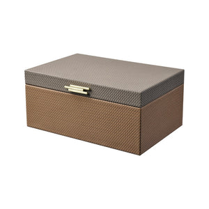 Atlas Connor Box - Stylish Set of 2 Brown Faux Leather Organizers with Gold Accents for Home Décor AC11197-01S
