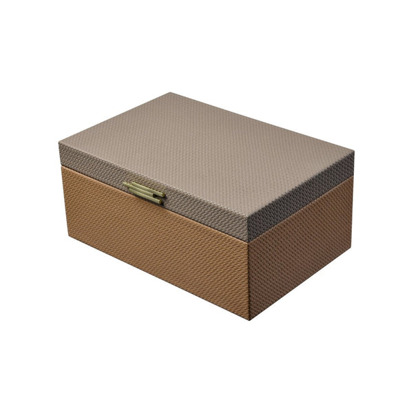Atlas Connor Box - Stylish Set of 2 Brown Faux Leather Organizers with Gold Accents for Home Décor AC11197-01S