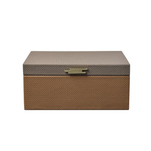 Atlas Connor Box - Stylish Set of 2 Brown Faux Leather Organizers with Gold Accents for Home Décor AC11197-01S
