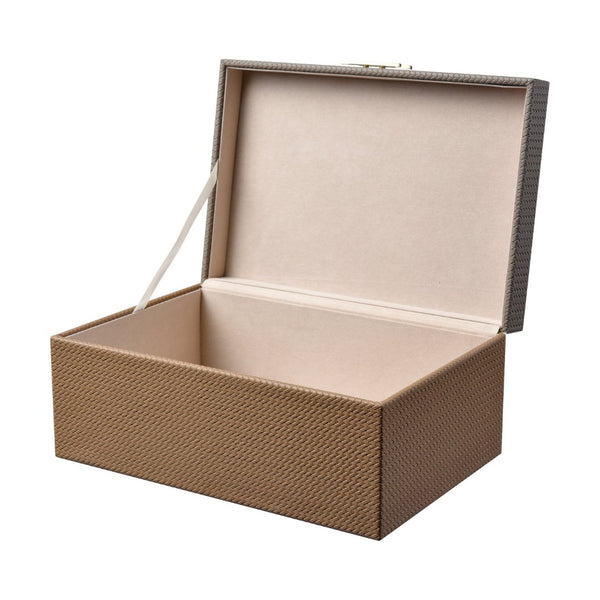 Atlas Connor Box - Stylish Set of 2 Brown Faux Leather Organizers with Gold Accents for Home Décor AC11197-01S