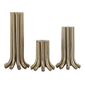Atlas Contour Candleholder Set of 3 - Sculptural Aged Brass Holders for Elegant Dining & Home Decor AC11198-01S